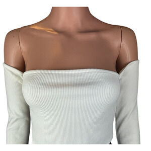Zara Bodysuit Womens Sz L White Cold Shoulder Long Sleeve Ribbed New With Tags